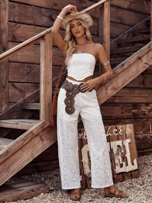 LanaWest Conjunto de dos piezas sin tirantes estilo bohemio, elegante y romántico, adecuado para festivales de música y vacaciones