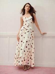 MOTF PREMIUM POLKA DOT FIRFIRLI DETAYLI ELBİSE - Kayısı - Görünüm 4