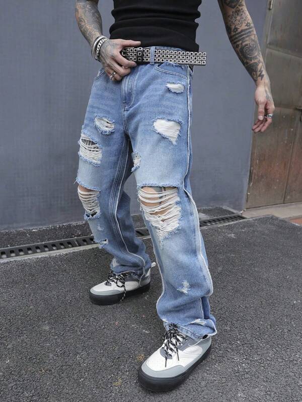 Manfinity EMRG Plus Size Men's Casual Distressed Pocket Denim Jeans