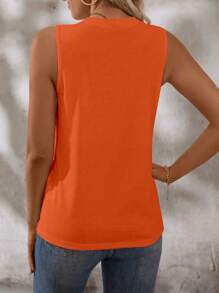EMERY ROSE Women's Casual Solid Toothpick Design Crew Neck Tank Top,Summer - Orange - View 2