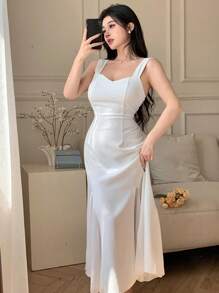 DAZY 女士露背优雅迷人优雅时尚白色返校节礼服舞会礼服优雅太阳裙婚礼女士礼服 - 白色 - 查看 2