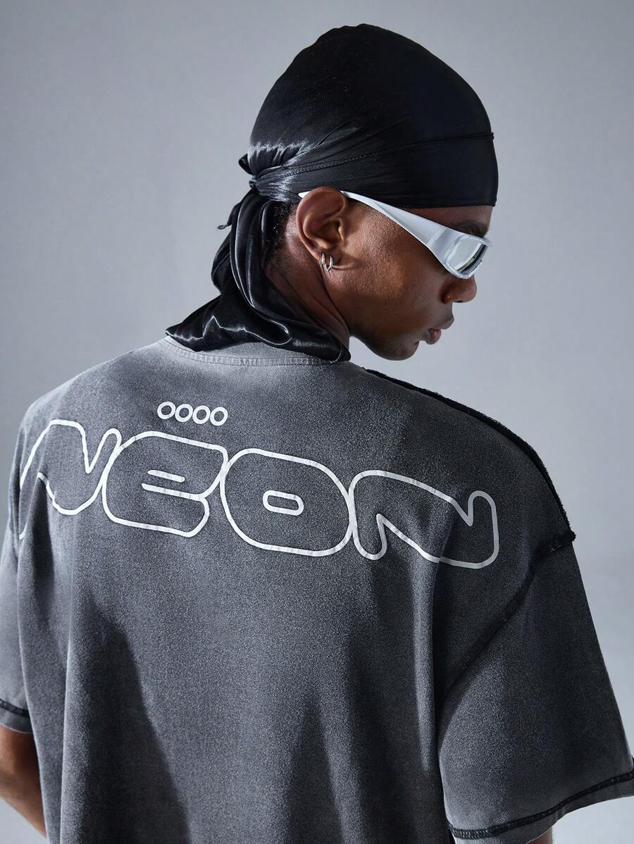 NEON BLANC 男式街头风格图案字母印花宽松短袖针织 T 恤