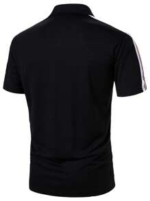 Manfinity Homme Camisa polo de manga corta con rayas y estilo elegante para hombres