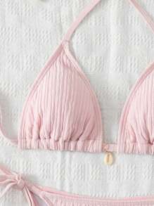 Swim Mod Conjunto de bikini de unicolor texturizado para vacaciones en la playa de mujeres