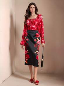 Chiquease Women's Elegant Printed Square Collar Shirt, Minimalist Style For Casual Daily Wear Fall Cloth For Women