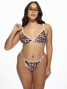 MISSGUIDED PLUS x Playboy Bộ đồ lót hai mảnh họa tiết động vật sang trọng có viền ren Bộ quần lót bralette cỡ lớn Quà tặng ngày lễ Trang phục thoải mái buổi tối cho dịp đặc biệt - Nhiều màu - Xem 1