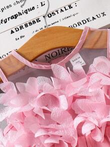 Baby Girl Elegant 3D Floral Lace Sleeveless Mesh Party Dress, Suitable For Summer - Pink - View 3