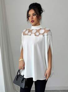 Elenzga Blouse femme mode décontracté à encolure montante, maille et motif splice, avec fente aux manches. Convient pour le printemps, l'été et l'automne