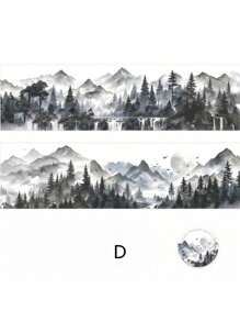 1Roll Tape, Natural Healing Series, Exquisite Natural Scenery Ink Continuous Mountains And Rivers Theme Tape Stickers, PET Waterproof Material, Scrapbook Supplies, Decorative Notebook Photo Frames, Mobile Phone Cases, Water Cups, Garbage Magazines, Stationery Boxes, DIY Personalized Collage Back To School