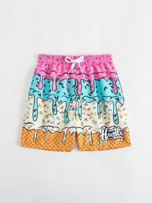 SHEIN Young Boy Casual Minimalist Style Swim Trunks, Suitable For Summer