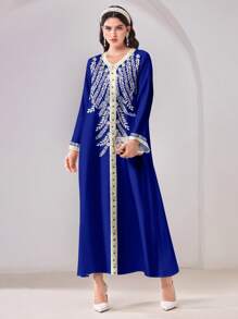 Al Najma Women Casual Modest Single-Breasted Floral Patterned Arabic Style Long Dress - Multicolor - View 7