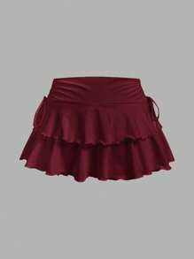 SHEIN MOD 2 件套女士休闲简约褶皱腰 A 字裙、演唱会女士、巡游女士、俱乐部女士性感、泡泡裙 - 彩色 - 查看 8