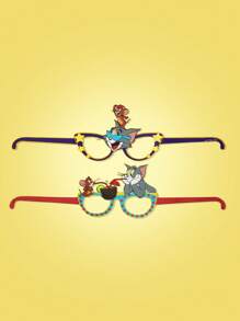 TOM & JERRY X SHEIN Gafas de papel con decoración de estrellas y patrones de ratón y gato de dibujos animados
