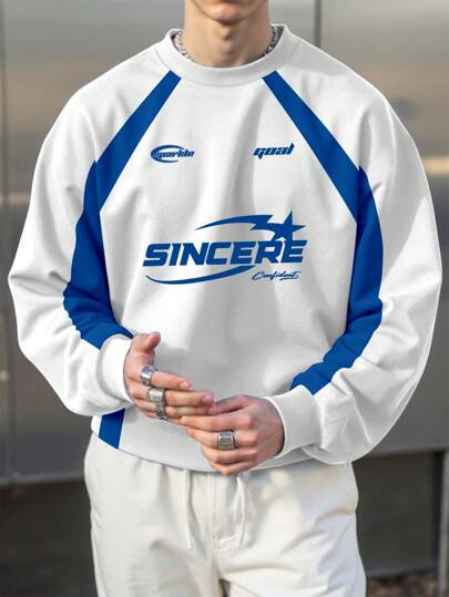 Manfinity Roghcode Sudadera con capucha de hombre con estampado de letras de color contrastante, Sudadera de hombre, Otoño