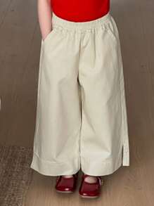 Dazy Kids Young Girls Casual Simple Solid Color Wide Leg Jeans - Apricot - View 3
