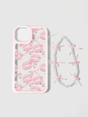Fairycore 1pc Pink Lips Graphic IPhone Phone Case, Compatible With IPhone 11, 12, 13, 14, 15, Pro Max 16
