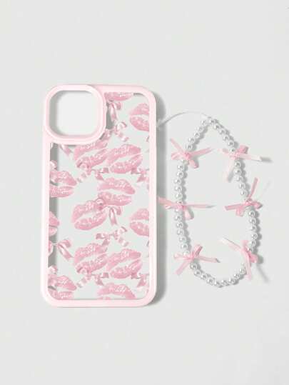 Fairycore 1 pezzo Custodia per telefono con grafica di labbra rosa, compatibile con 11, 12, 13, 14, 15, Pro Max 16