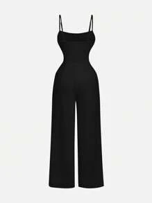 SHEIN MOD Women's Spaghetti Strap Ruched Waist Floral Jacquard Black Jumpsuit,Wedding Women Jumpsuit,Fall/Winter Jumpsuit,Teacher Clothes,Old Money Style Jumpsuit,Business Casual Jumpsuit,Brunch Jumpsuit,Going Out Jumpsuit,Formal Jumpsuit,One Piece Jumpsuit