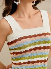 Anewsta Knitted Jacquard Lightweight & Breathable Colorful Striped Tank Top, Suitable For Summer, Beach, Festival, Holiday, Elegant - Multicolor - View 2