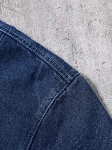 Manfinity Roughcore Men's Washed Corduroy Collar Casual Loose Denim Jacket - Dark Wash - View 11