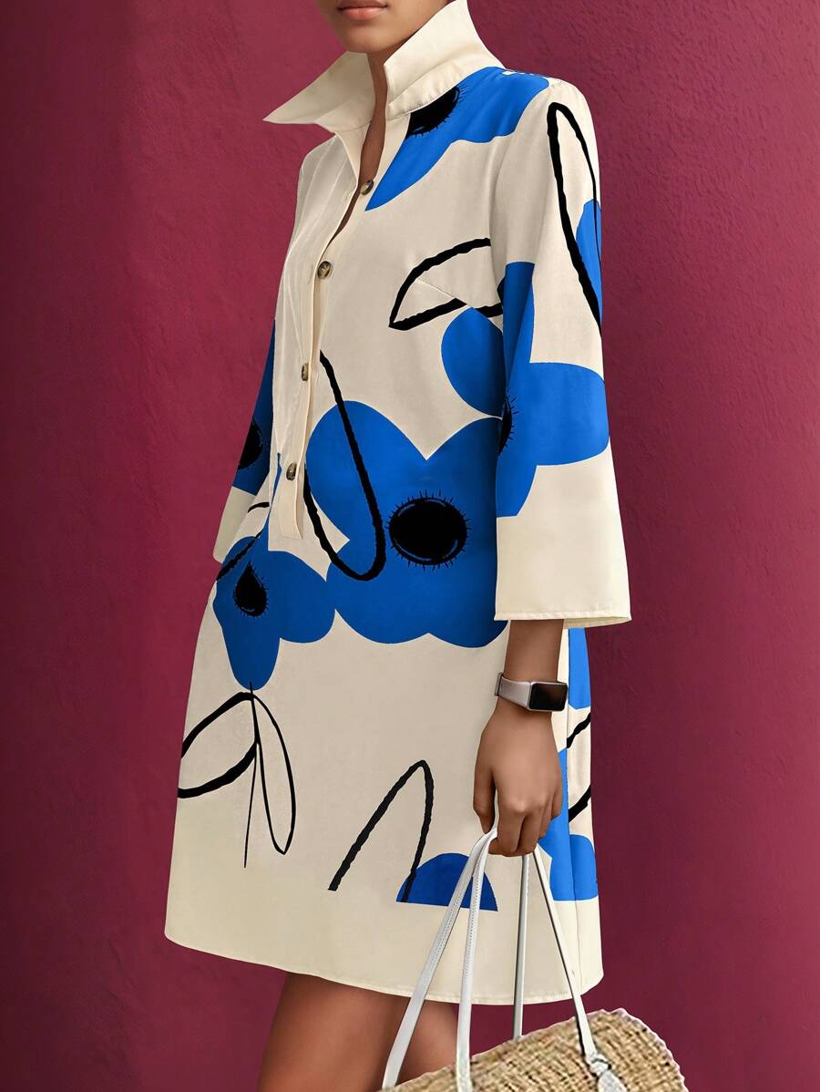 SHEIN LUNE Plus Size Floral Print Button-Front Vacation Casual Dress