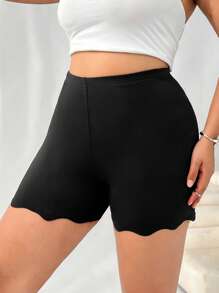 SHEIN EZwear Mallas cortas negras con volante para mujer de talla grande