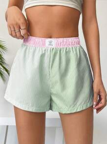 Comfortcana Striped Print Letter Patched Detail Shorts - Multicolor - View 7