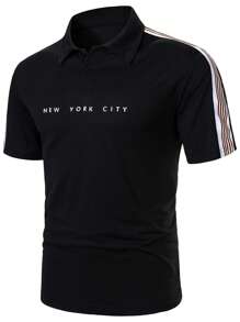 Manfinity Homme Camisa polo de manga corta con rayas y estilo elegante para hombres