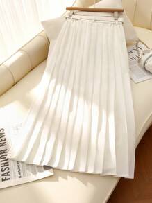 Franclia Falda elegante de cintura alta y silueta estilizadora, sensación de caída, talla petite - Blanco - Ver 2