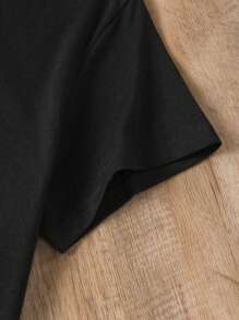 女士粉色字母印花短款黑色 T 恤 - 黑色 - 查看 3