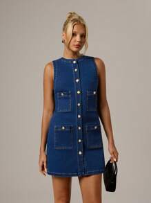 Forever 21 Vestido de mezclilla para mujer, minimalista y a la moda, apropiado para el verano
