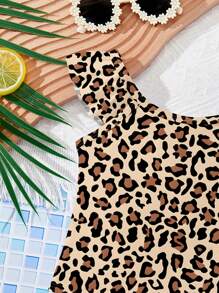 SHEIN Baby Girls Leopard Print Slim Fit One-Piece Swimsuit, Casual & Minimalist Design, Suitable For Summer - Multicolor - View 7