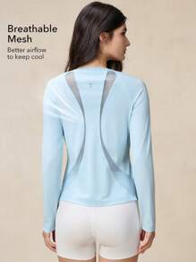 OutZeal 女士户外运动健身服长袖速干透气网眼修身圆领上衣