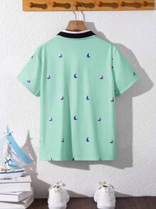 Camisa polo de manga corta con estampado completo informal para niño preadolescente