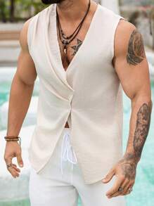 Manfinity RSRT Heren effenkleurig enkelrijs asymmetrisch casual vest