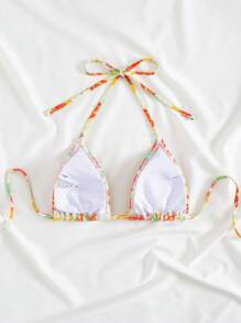 SHEIN Swim Random Floral Print Swimwear Bikini Top, Beach Summer - Multicolor - View 2