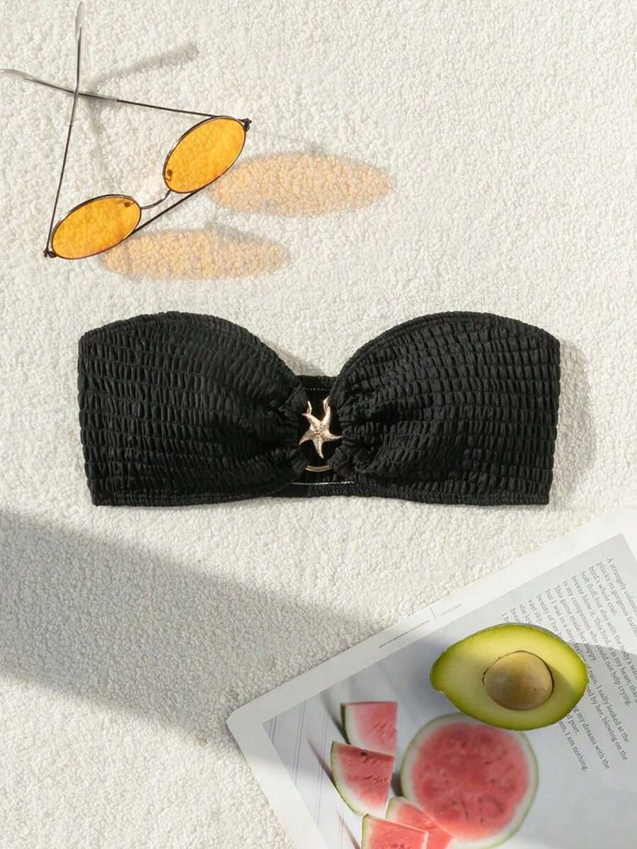 SHEIN Swim Solid Color Strapless Swimwear Top For Summer Beach Vacation