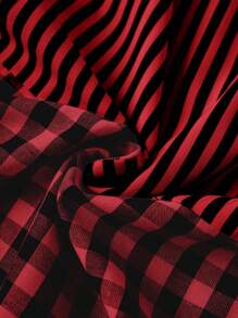 EMERY ROSE 大码假日休闲条纹格子拼布连衣裙，适合夏季