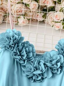 Rometta Rochie de petrecere maxi cu umeri asimetrici cu tiv fantezit cu imprimeu floral - Albastru - Vizualizare 5