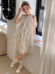 DAZY 青少年女孩秋季连衣裙，返校服装 - 銀色 - 查看 7