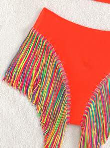 SHEIN Swim Women's Summer Beach Solid Color Cutout Sexy Bikini Swimwear Set - Orange - View 5