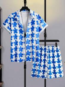 Manfinity EMRG Ensemble de chemise à manches courtes et shorts à imprimé floral pour vacances pour homme, décontracté - Multicolore - Voir 5