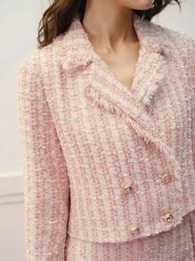 MOTF PREMIUM BLAZER CRUZADO DE DOBLE BOTONADURA CON RIBETE CRUDO DE TWEED