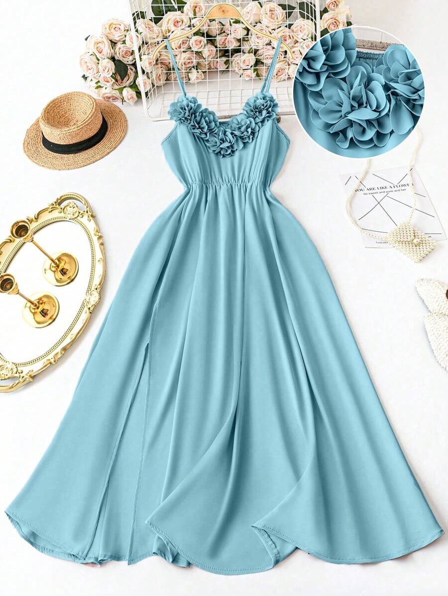 Vestido de fiesta maxi con estampado floral, hombros asimétricos y dobladillo con pliegues para mujer talla grande - Azul - Ver 1