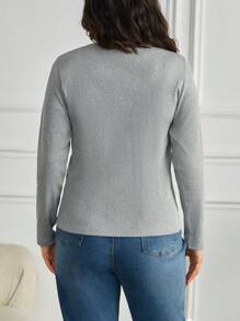 RueChic Maglietta casual a costine con bottoni a mezza plachette, per taglie comode donne
