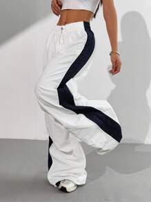 Comfortcana 女款抽绳腰拼色阔腿休闲裤
