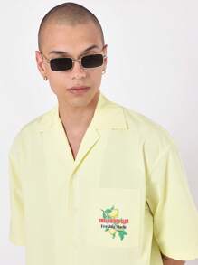 SUMWON 新鲜制造夏季俱乐部短袖纽扣衬衫复古图案印花街头服饰度假海滩派对节日休闲现代宽松度假装度假必备 - 黃色 - 查看 3
