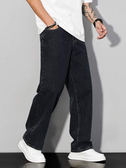 IRON GLYPH Loose Fit Men's Slant Pocket Straight Leg Jeans