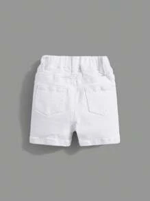 SHEIN Pantalones cortos de mezclilla blanca con bolsillo rasgado y parche para bebé niño, para primavera y verano - Blanco - Ver 2