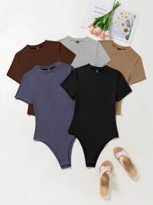 INAWLY 5 件/套大码简约纯色针织紧身衣